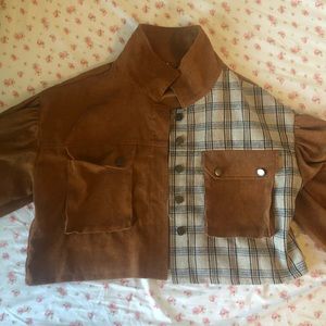 Cropped Plaid Jacket Shein